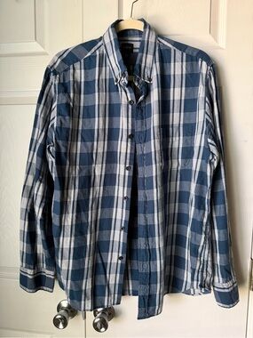 J. Crew Navy and White Plaid Button-Down Shirt